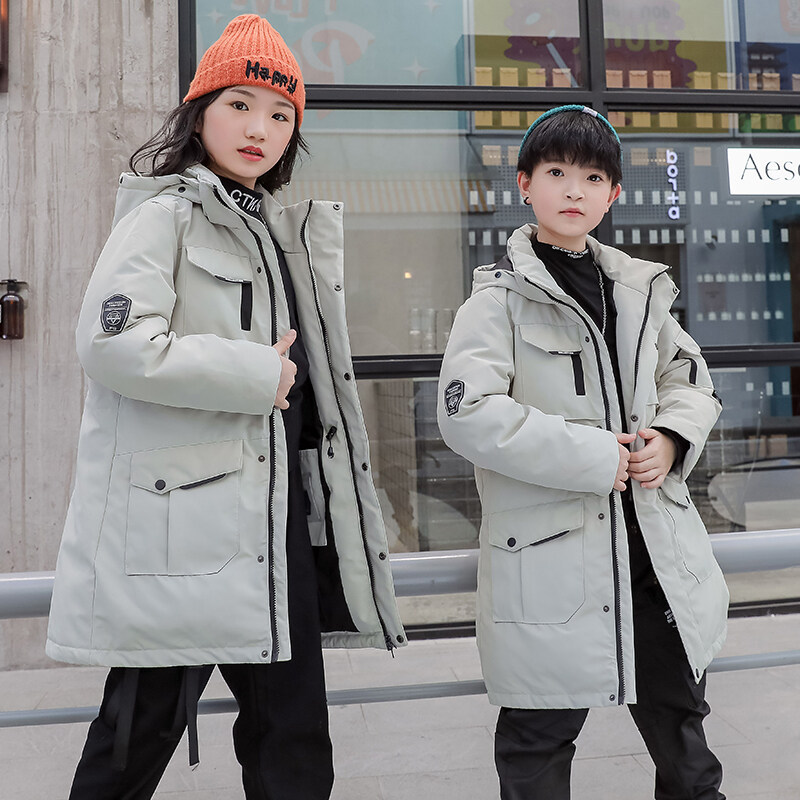 Children&#039;s down Jacket Boys&#039; Mid-Length Older Children&#039;s New Outdoor Work Clothes Fake Fur Collar
