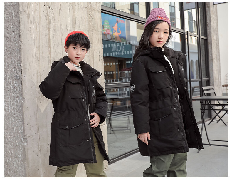 Children's down Jacket Boys' Mid-Length Older Children's New Outdoor Work Clothes Fake Fur Collar Children's down Jacket Boys' Mid-Length Older Children's New Outdoor Work Clothes Fake Fur Collar
