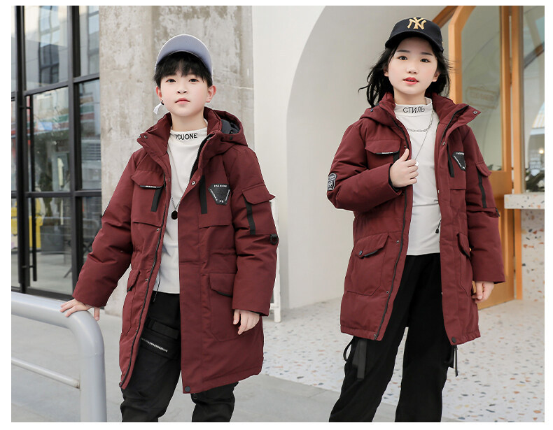 Children's down Jacket Boys' Mid-Length Older Children's New Outdoor Work Clothes Fake Fur Collar Children's down Jacket Boys' Mid-Length Older Children's New Outdoor Work Clothes Fake Fur Collar