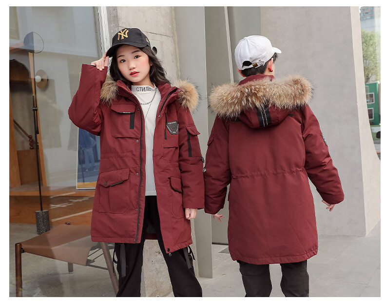 Children's down Jacket Boys' Mid-Length Older Children's New Outdoor Work Clothes Fake Fur Collar Children's down Jacket Boys' Mid-Length Older Children's New Outdoor Work Clothes Fake Fur Collar