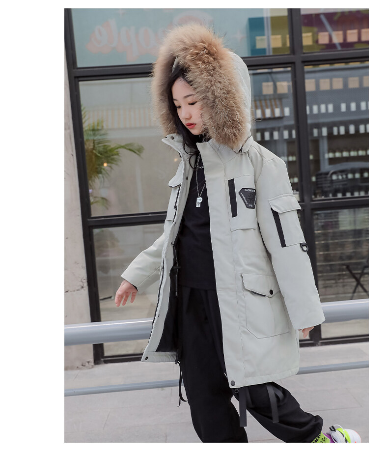 Children's down Jacket Boys' Mid-Length Older Children's New Outdoor Work Clothes Fake Fur Collar Children's down Jacket Boys' Mid-Length Older Children's New Outdoor Work Clothes Fake Fur Collar
