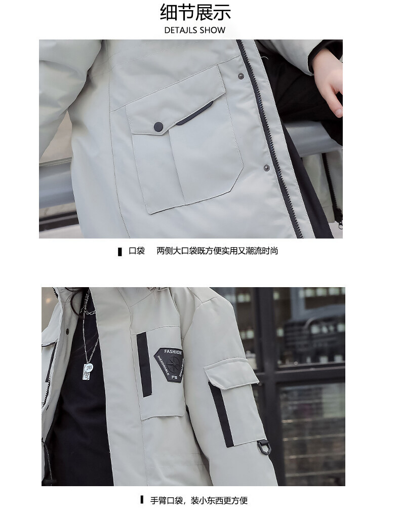 Children's down Jacket Boys' Mid-Length Older Children's New Outdoor Work Clothes Fake Fur Collar Children's down Jacket Boys' Mid-Length Older Children's New Outdoor Work Clothes Fake Fur Collar