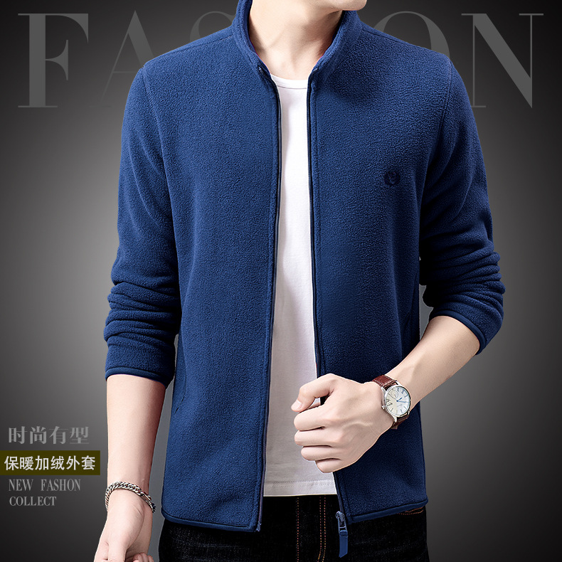 Fleece Sweater Men's Polar Fleece Jacket Men's Coat Outdoor Shell Jacket Liner Spring, Autumn and Winter Double-Sided Thickened Sweater Cardigan