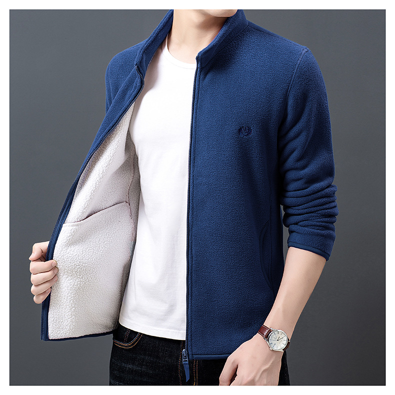 Fleece Sweater Men's Polar Fleece Jacket Men's Coat Outdoor Shell Jacket Liner Spring, Autumn and Winter Double-Sided Thickened Sweater Cardigan