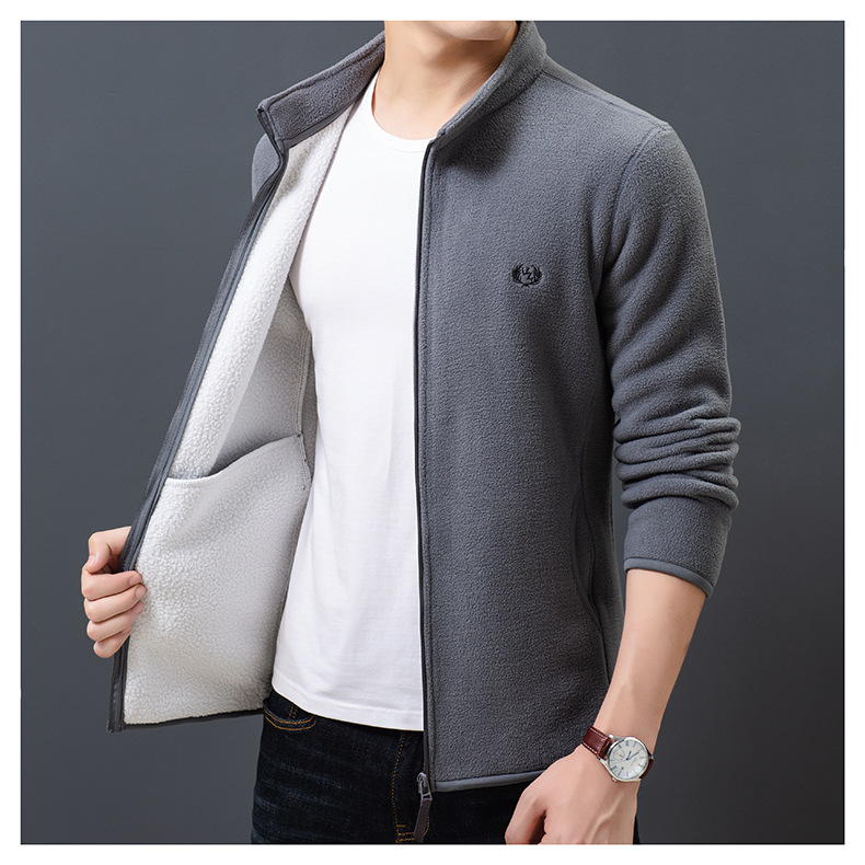 Fleece Sweater Men's Polar Fleece Jacket Men's Coat Outdoor Shell Jacket Liner Spring, Autumn and Winter Double-Sided Thickened Sweater Cardigan
