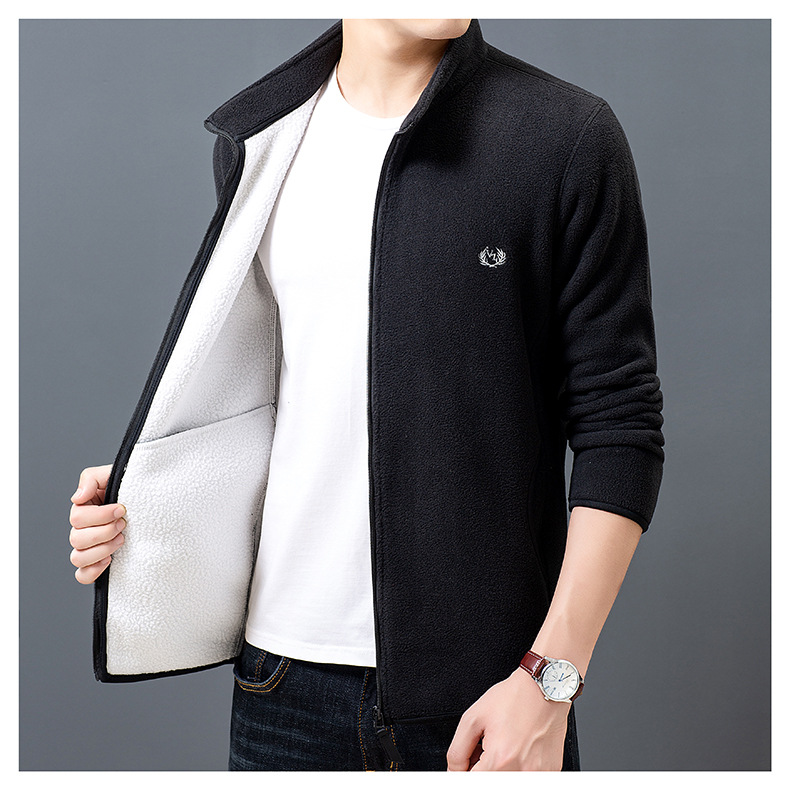 Fleece Sweater Men's Polar Fleece Jacket Men's Coat Outdoor Shell Jacket Liner Spring, Autumn and Winter Double-Sided Thickened Sweater Cardigan