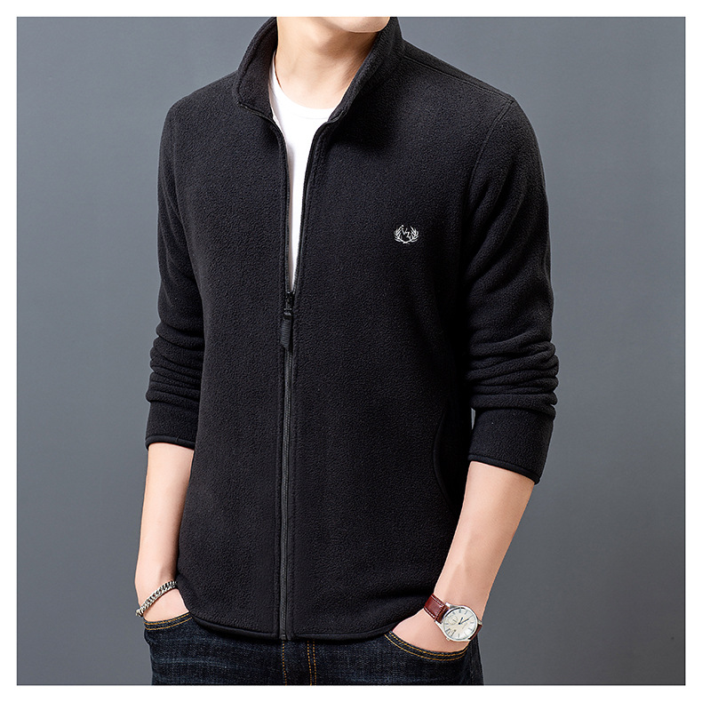 Fleece Sweater Men's Polar Fleece Jacket Men's Coat Outdoor Shell Jacket Liner Spring, Autumn and Winter Double-Sided Thickened Sweater Cardigan