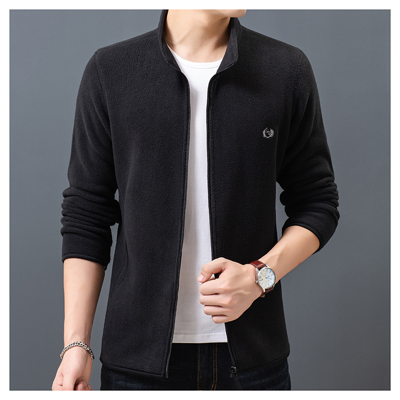Fleece Sweater Men's Polar Fleece Jacket Men's Coat Outdoor Shell Jacket Liner Spring, Autumn and Winter Double-Sided Thickened Sweater Cardigan