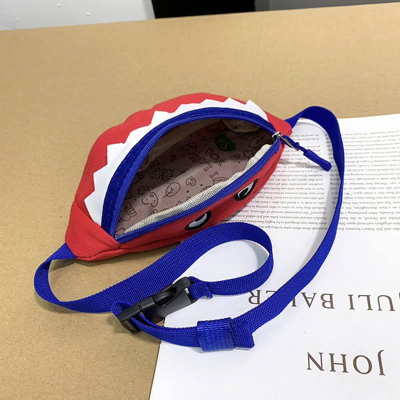 2021 New Cartoon Korean Style Children&#039;s Chest Pack Canvas Embroidered Baby Crossbody Bag Shark Children Smiley Waist Bag