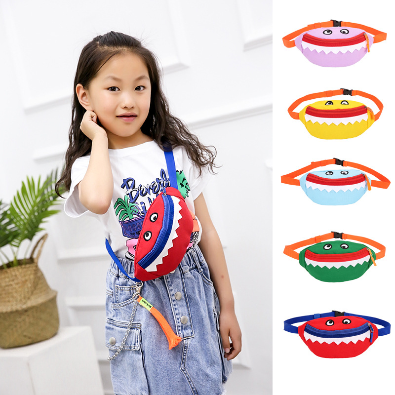 2021 New Cartoon Korean Style Children&#039;s Chest Pack Canvas Embroidered Baby Crossbody Bag Shark Children Smiley Waist Bag
