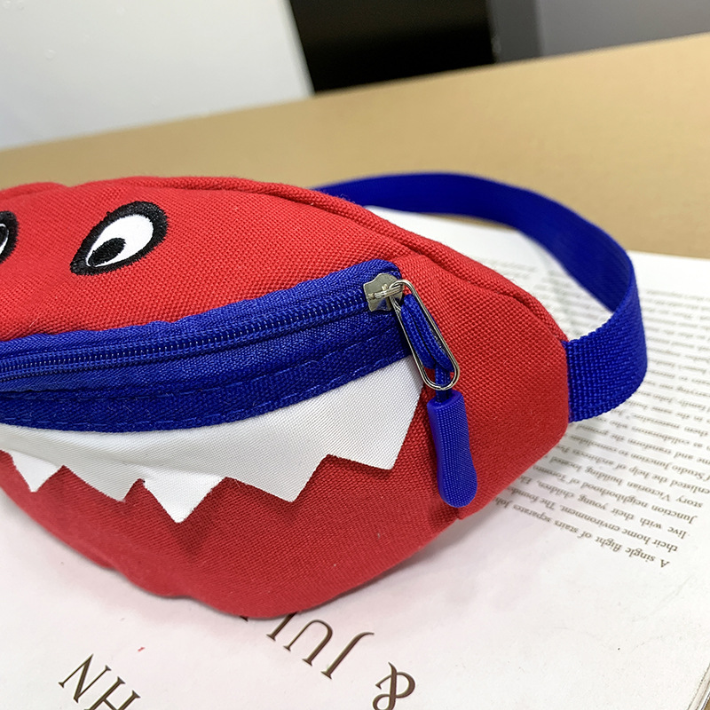 2021 New Cartoon Korean Style Children&#039;s Chest Pack Canvas Embroidered Baby Crossbody Bag Shark Children Smiley Waist Bag