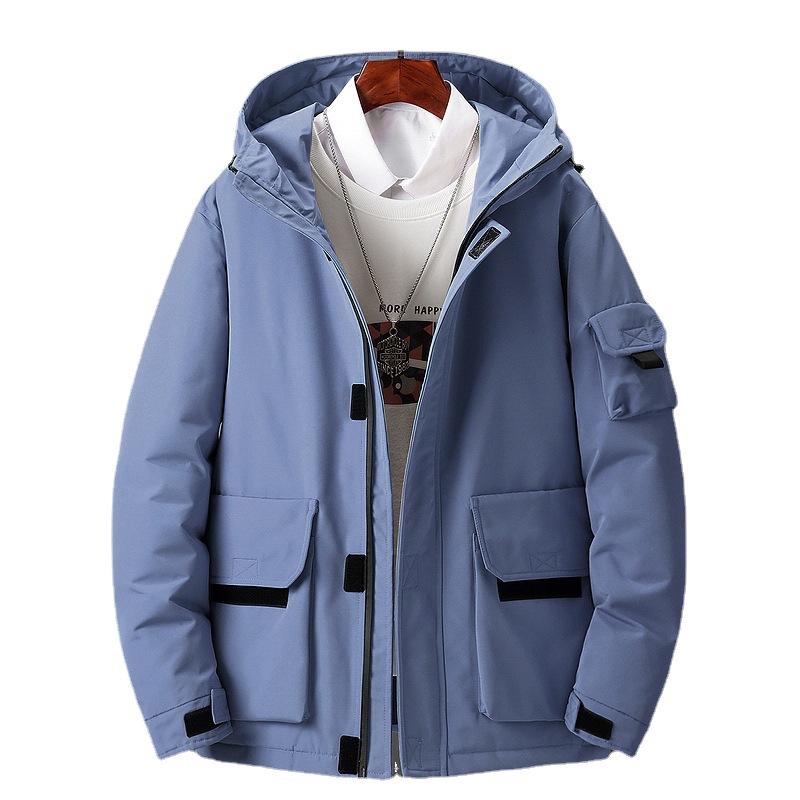 White Duck Down Jacket Men&#039;s Hooded Work Clothes Mid-Length Thickened Warm Outdoor Trendy Brand Ins Couple Coat