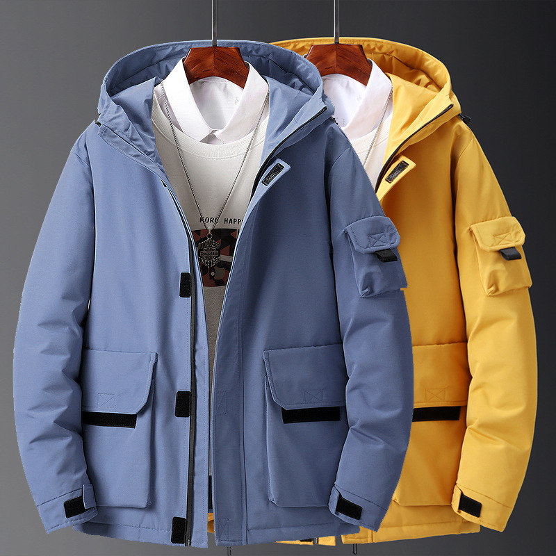 White Duck Down Jacket Men&#039;s Hooded Work Clothes Mid-Length Thickened Warm Outdoor Trendy Brand Ins Couple Coat