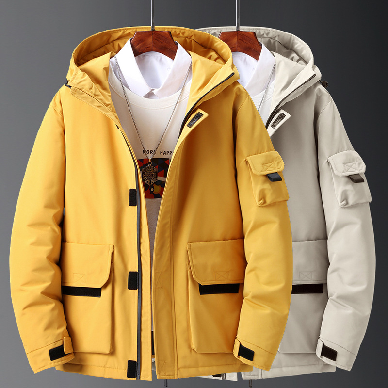 White Duck Down Jacket Men&#039;s Hooded Work Clothes Mid-Length Thickened Warm Outdoor Trendy Brand Ins Couple Coat