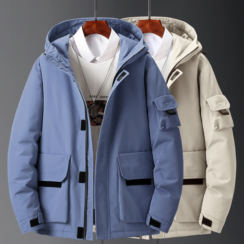 White Duck Down Jacket Men&#039;s Hooded Work Clothes Mid-Length Thickened Warm Outdoor Trendy Brand Ins Couple Coat