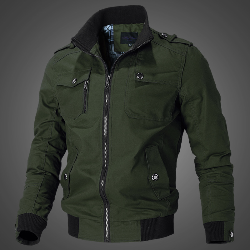 AliExpress Amazon Stand Collar Men&#039;s Washed Jacket Cotton Military Suit Outdoor Casual Jacket Trendy One Piece Dropshipping