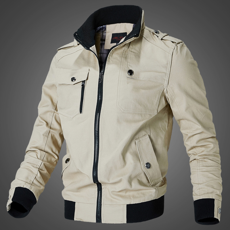 AliExpress Amazon Stand Collar Men&#039;s Washed Jacket Cotton Military Suit Outdoor Casual Jacket Trendy One Piece Dropshipping