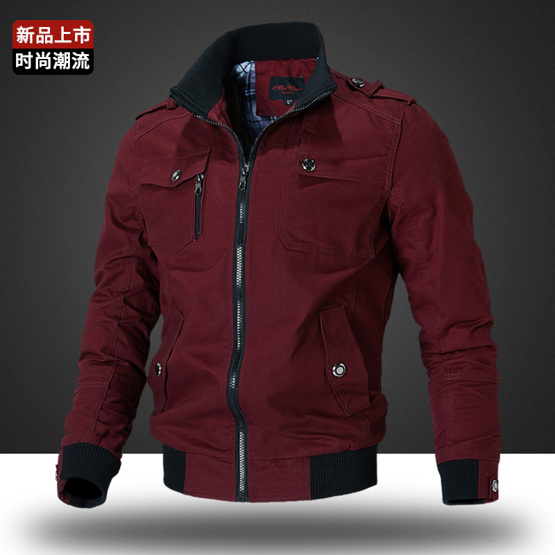 AliExpress Amazon Stand Collar Men&#039;s Washed Jacket Cotton Military Suit Outdoor Casual Jacket Trendy One Piece Dropshipping