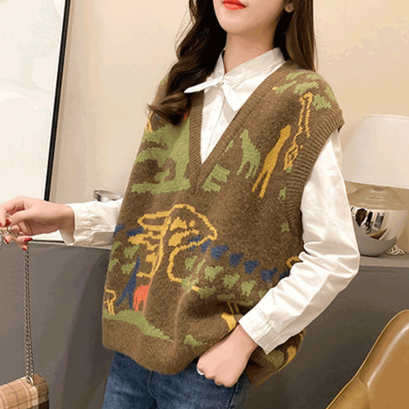 Wool Vest Jacket Fashion Outdoor Fashion 2021 Early Spring Korean Style V-neck Sleeveless Sweater Internet Celebrity Vest Women&#039;s All-Matching