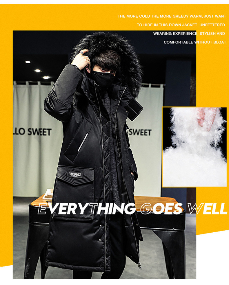 Winter Coat Men's Men's down Jacket Trendy Thickening Mid-Length Big Fur Collar Outdoor Youth South Korea Running Man Same Style Winter Coat Men's Men's down Jacket Trendy Thickening Mid-Length Big Fur Collar Outdoor Youth South Korea Running Man Same Style