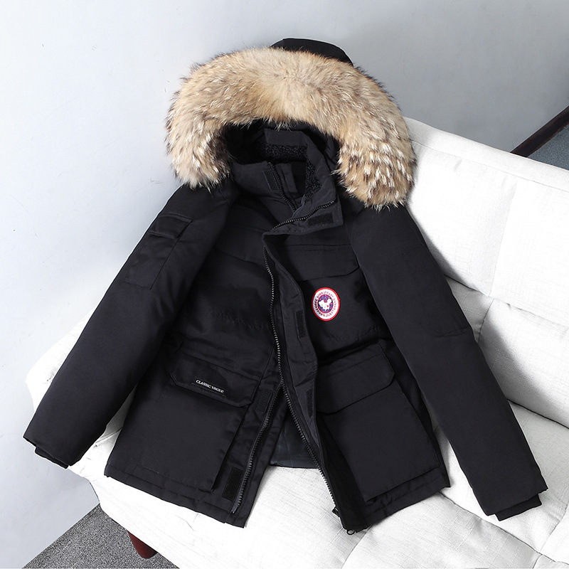 off-Season down Jacket Men&#039;s Autumn and Winter New Japanese Canadian Couple Outdoor Work Clothes Fur Collar Thickened Goose Coat for Men