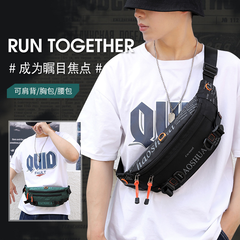 Exclusive for Cross-Border New Outdoor Men&#039;s Belt Bag Street Trendy Chest Bag Crossbody Bag Sports Running Personal Waist Bag