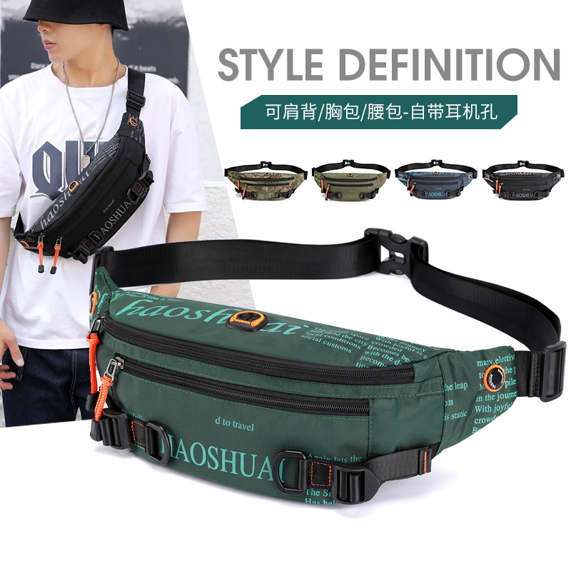 Exclusive for Cross-Border New Outdoor Men&#039;s Belt Bag Street Trendy Chest Bag Crossbody Bag Sports Running Personal Waist Bag