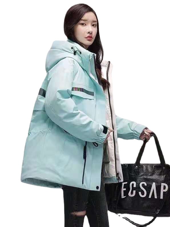2021 Winter New Yaya down Jacket Women&#039;s Mid-Length Hooded Fashion Color Contrast Outdoor Work Clothes Ski Jacket