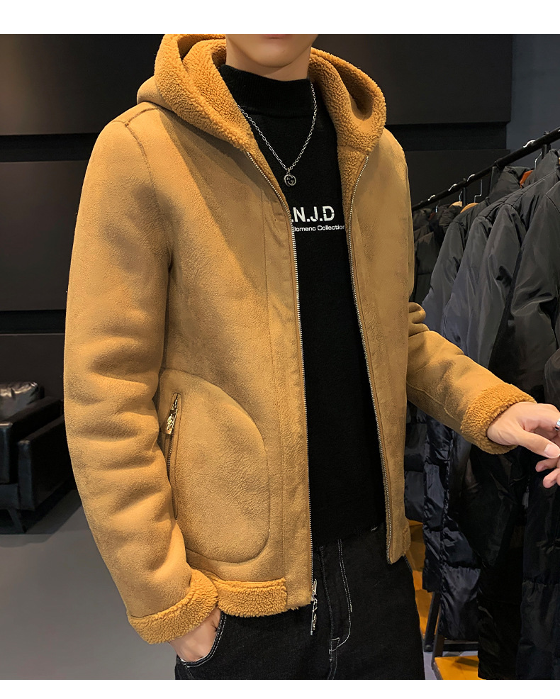 Winter Clothes Men's Lambswool Leather Jacket Warm with Velvet Casual Outdoor Sports Hooded Double-Sided Wear New Coat Winter Clothes Men's Lambswool Leather Jacket Warm with Velvet Casual Outdoor Sports Hooded Double-Sided Wear New Coat