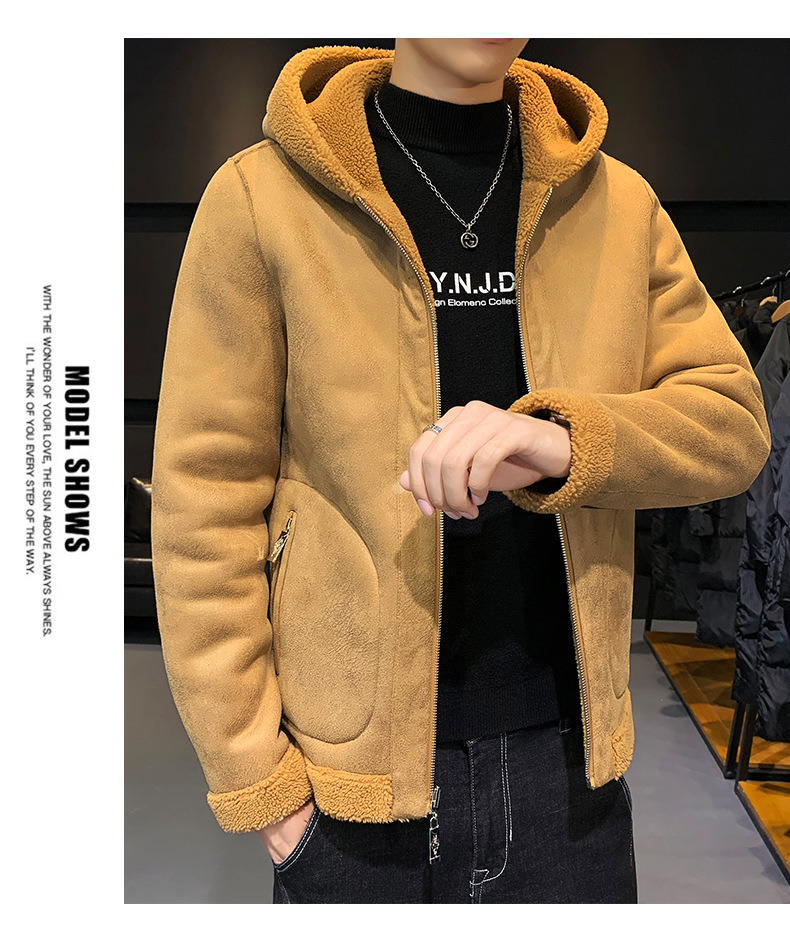 Winter Clothes Men's Lambswool Leather Jacket Warm with Velvet Casual Outdoor Sports Hooded Double-Sided Wear New Coat Winter Clothes Men's Lambswool Leather Jacket Warm with Velvet Casual Outdoor Sports Hooded Double-Sided Wear New Coat
