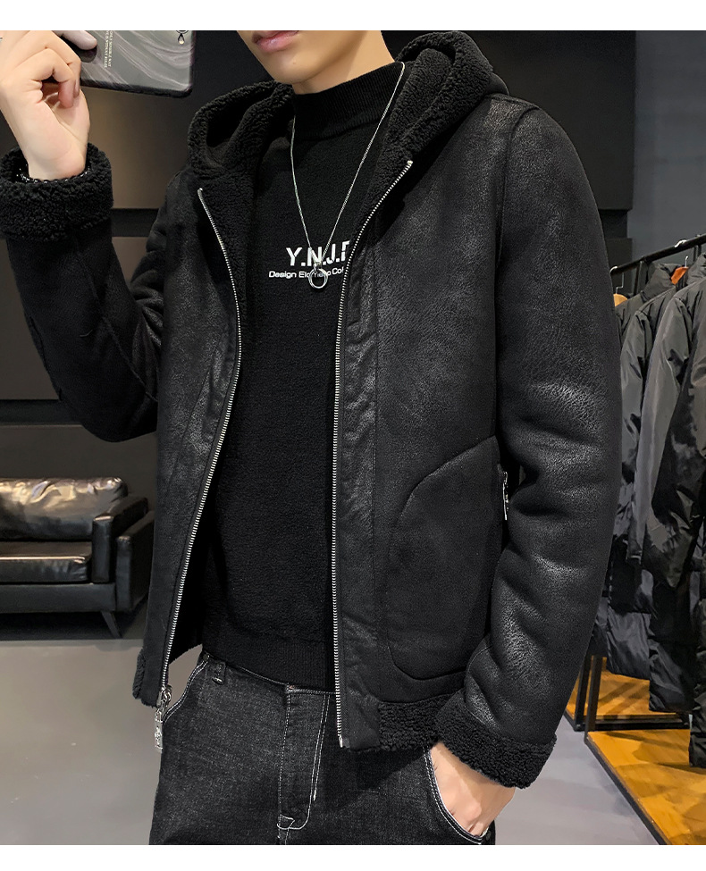 Winter Clothes Men's Lambswool Leather Jacket Warm with Velvet Casual Outdoor Sports Hooded Double-Sided Wear New Coat Winter Clothes Men's Lambswool Leather Jacket Warm with Velvet Casual Outdoor Sports Hooded Double-Sided Wear New Coat