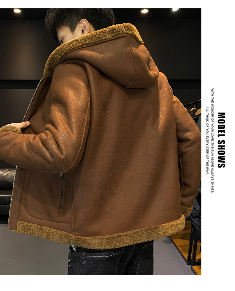 Winter Clothes Men's Lambswool Leather Jacket Warm with Velvet Casual Outdoor Sports Hooded Double-Sided Wear New Coat Winter Clothes Men's Lambswool Leather Jacket Warm with Velvet Casual Outdoor Sports Hooded Double-Sided Wear New Coat