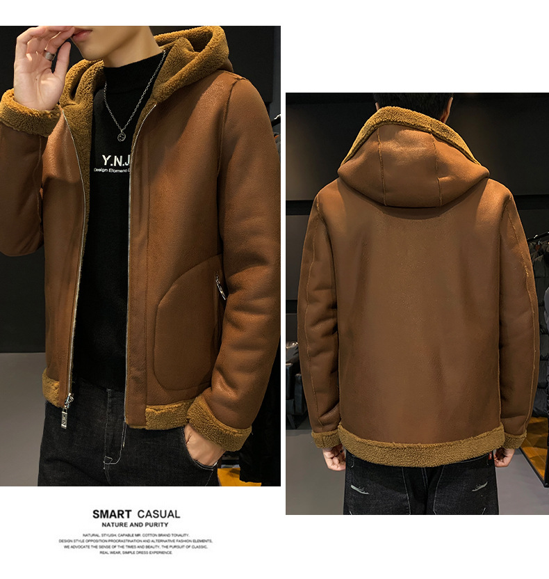 Winter Clothes Men's Lambswool Leather Jacket Warm with Velvet Casual Outdoor Sports Hooded Double-Sided Wear New Coat Winter Clothes Men's Lambswool Leather Jacket Warm with Velvet Casual Outdoor Sports Hooded Double-Sided Wear New Coat