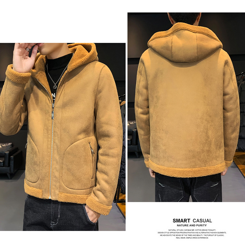 Winter Clothes Men's Lambswool Leather Jacket Warm with Velvet Casual Outdoor Sports Hooded Double-Sided Wear New Coat Winter Clothes Men's Lambswool Leather Jacket Warm with Velvet Casual Outdoor Sports Hooded Double-Sided Wear New Coat