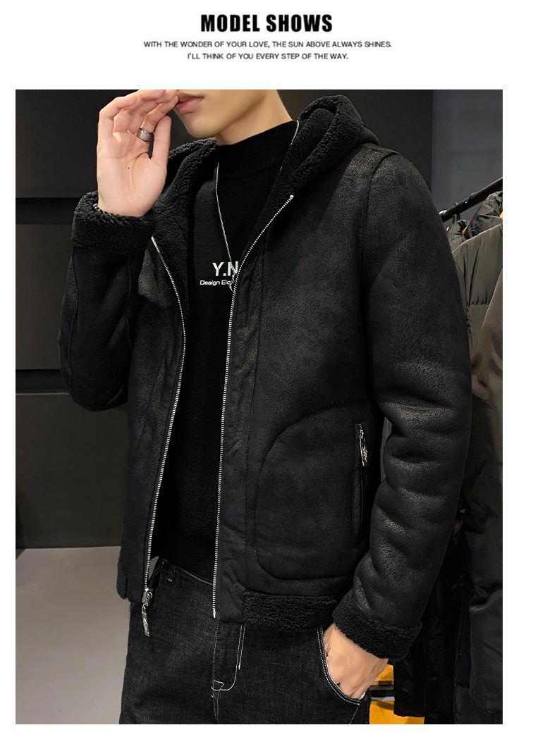 Winter Clothes Men's Lambswool Leather Jacket Warm with Velvet Casual Outdoor Sports Hooded Double-Sided Wear New Coat Winter Clothes Men's Lambswool Leather Jacket Warm with Velvet Casual Outdoor Sports Hooded Double-Sided Wear New Coat