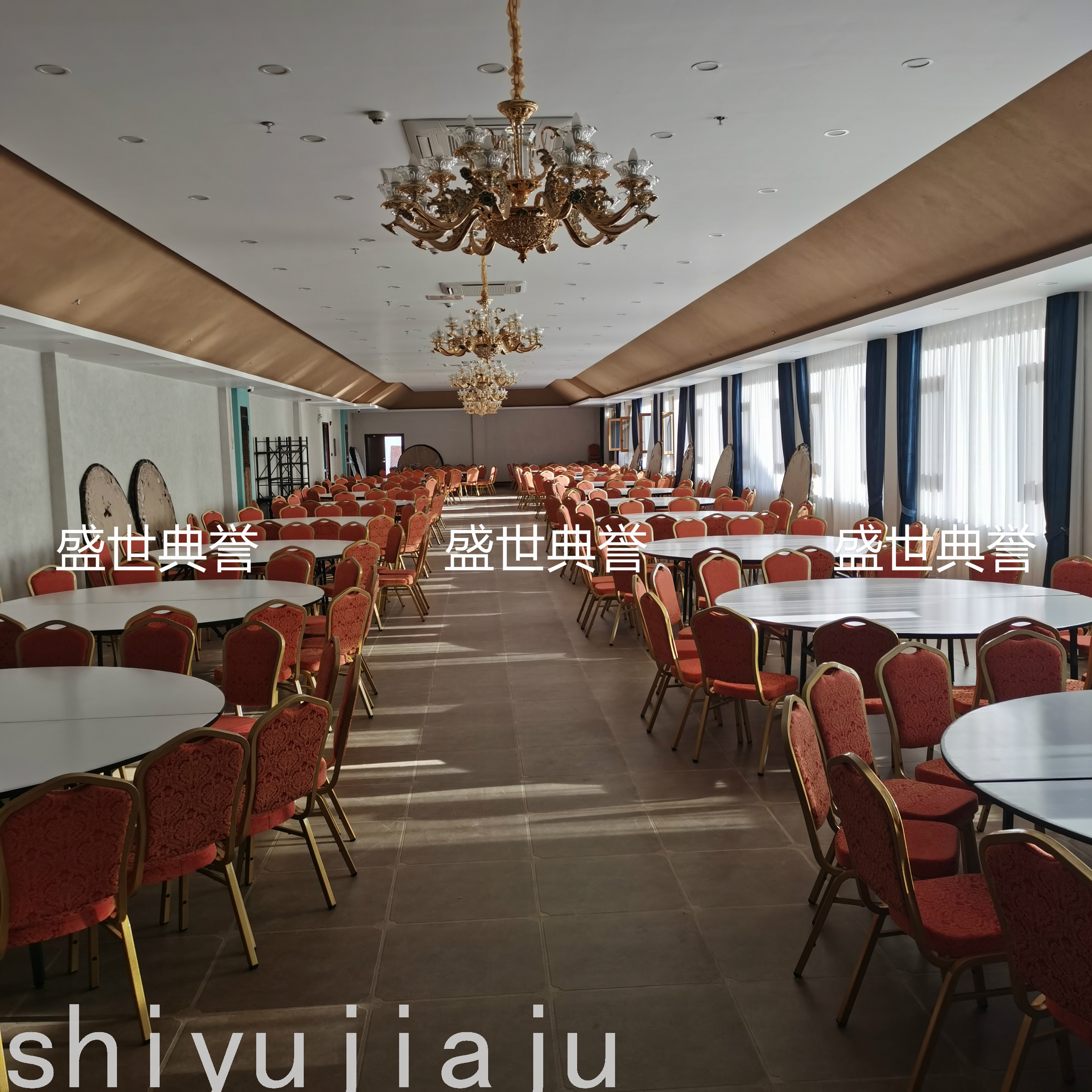 Hangzhou Banquet Center Dining Table and Chair Hotel Banquet Hall Wedding Banquet Folding Chair Conference Steel Chair