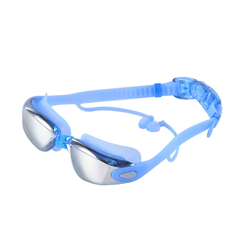 Swimming Goggles Adult One-Piece Earplugs Swimming Glasses Myopia Swimming Goggles Electroplating Anti-Fog Swimming Goggles Factory Wholesale