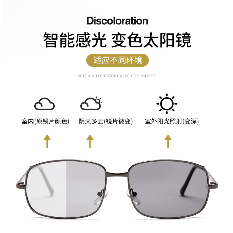 Smart Color-Changing Polarized Sunglasses Men&#039;s Square Driving Sunglasses Fishing UV-Proof Retro Glasses
