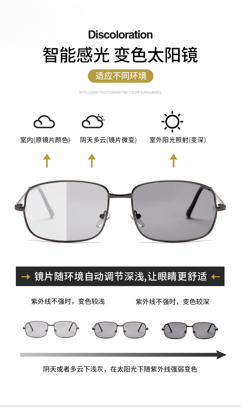 Smart Color-Changing Polarized Sunglasses Men's Square Driving Sunglasses Fishing UV-Proof Retro Glasses