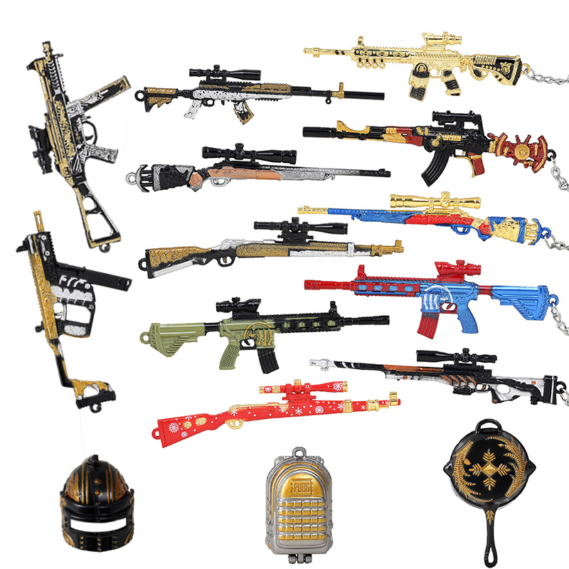 PUBG Game Peripheral Metal Weapon Model Keychain AKM 98K Jesus Survival 12cm Gift Pendant