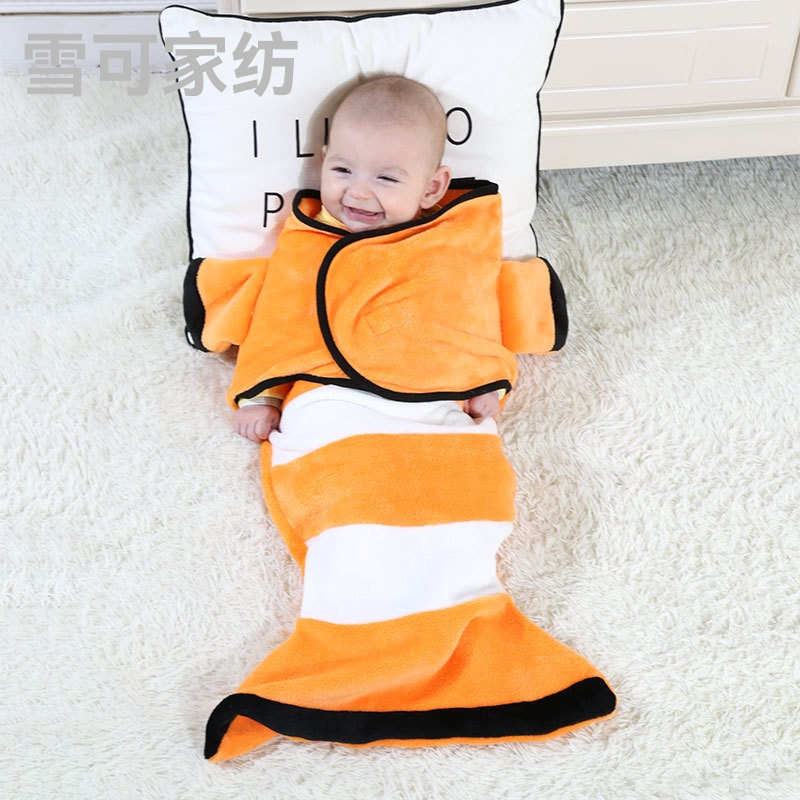 Cartoon Shape Baby Blanket Flannel Baby Swaddling Shark Wrap Blanket Mermaid Sleeping Bag Customized