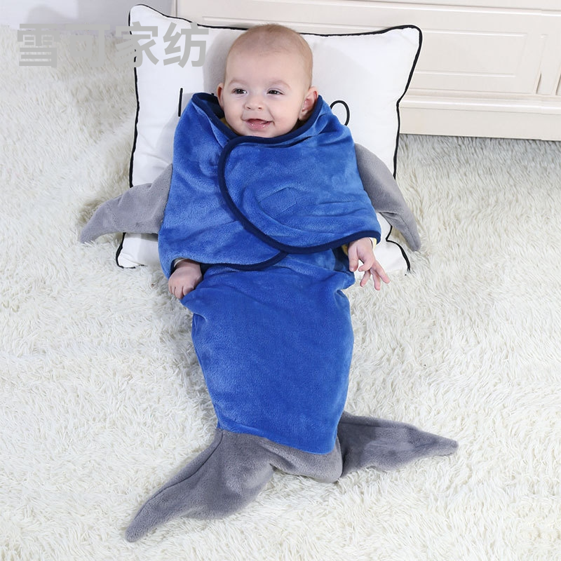 Cartoon Shape Baby Blanket Flannel Baby Swaddling Shark Wrap Blanket Mermaid Sleeping Bag Customized