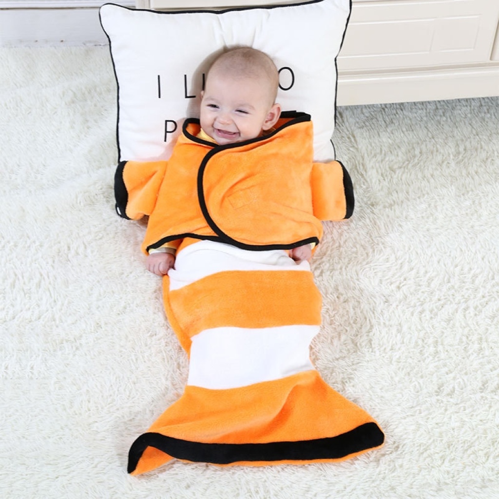 Cartoon Shape Baby Blanket Flannel Baby Swaddling Shark Wrap Blanket Mermaid Sleeping Bag Customized