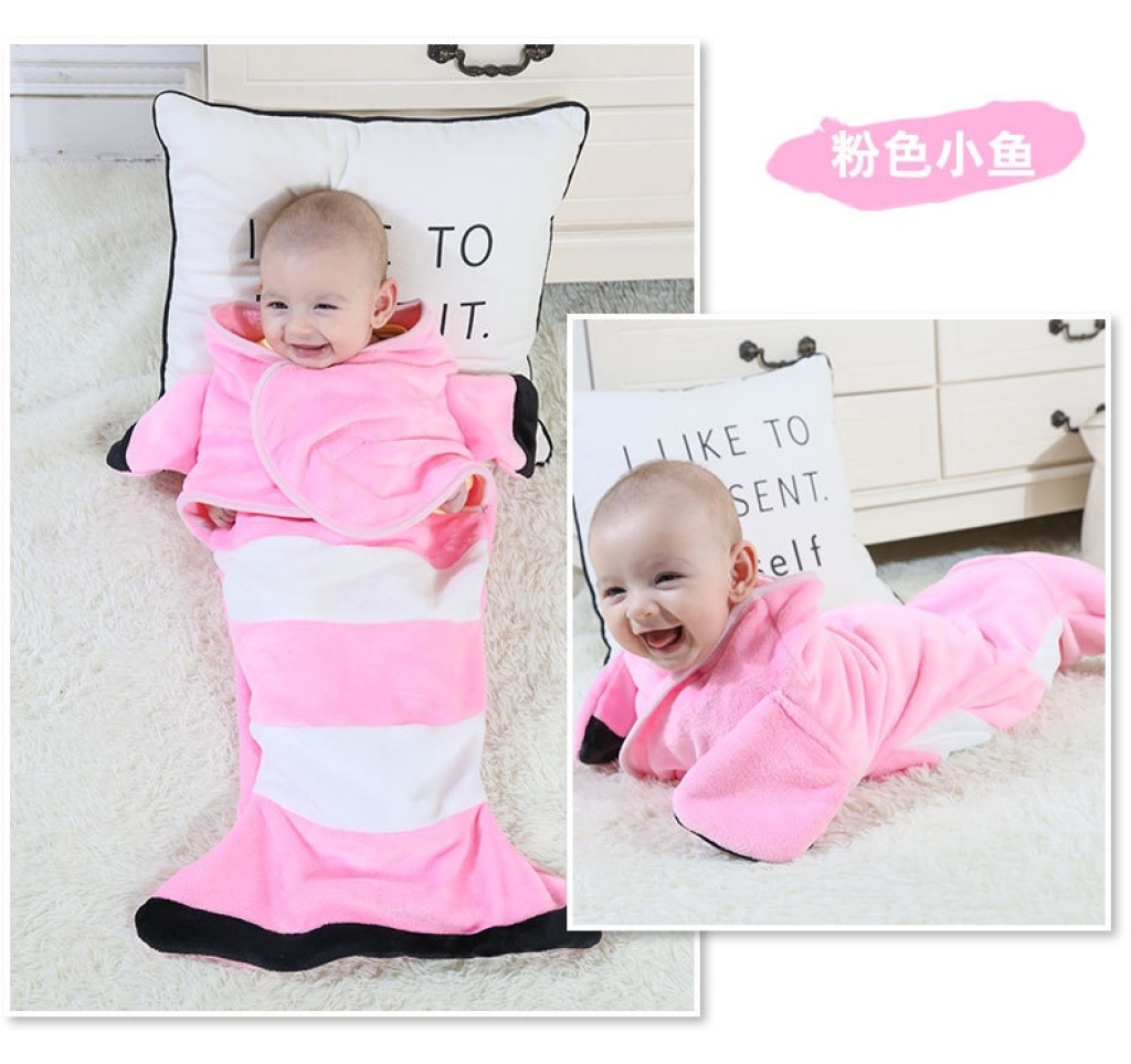 Cartoon Shape Baby Blanket Flannel Baby Swaddling Shark Wrap Blanket Mermaid Sleeping Bag Customized