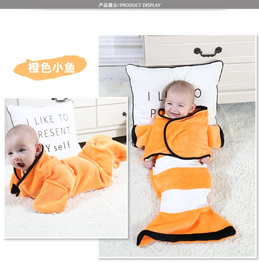 Cartoon Shape Baby Blanket Flannel Baby Swaddling Shark Wrap Blanket Mermaid Sleeping Bag Customized