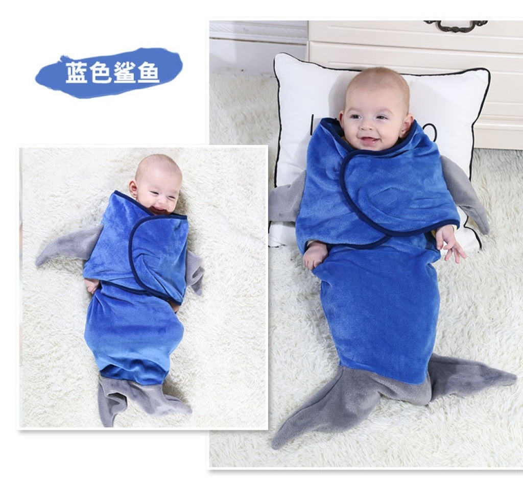 Cartoon Shape Baby Blanket Flannel Baby Swaddling Shark Wrap Blanket Mermaid Sleeping Bag Customized