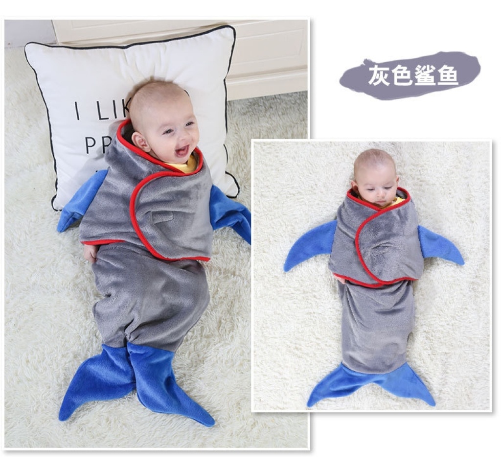 Cartoon Shape Baby Blanket Flannel Baby Swaddling Shark Wrap Blanket Mermaid Sleeping Bag Customized
