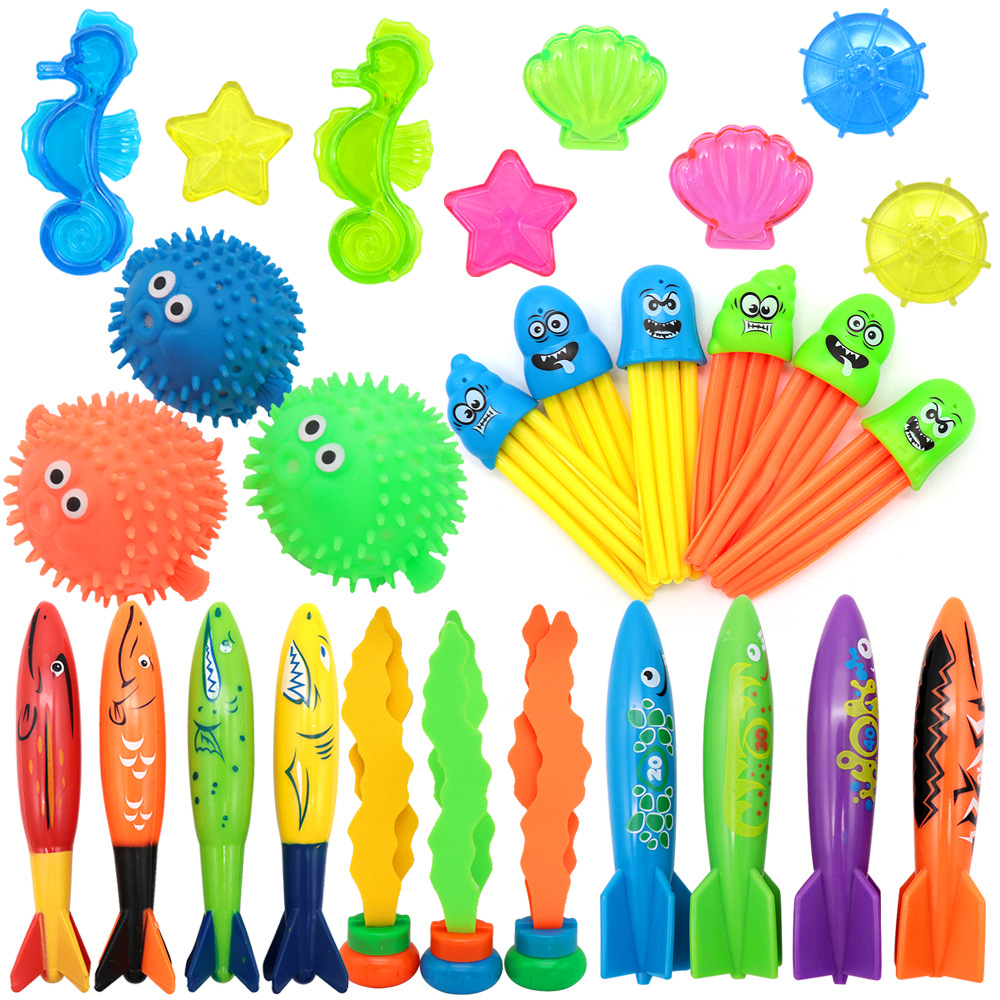 Cross-Border Amazon Water Diving Toys Children&#039;s Swimming Pool Treasure Hunting Diving Torpedo Water Ring Diamond Set Toys