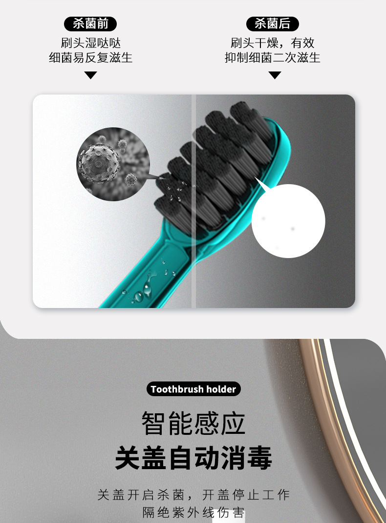 Intelligent Disinfection Toothbrush Holder Toothpaste Toothbrush Rack UV Sterilization Air-Dry Mildew-Proof Punch-Free Toothpaste Dispenser