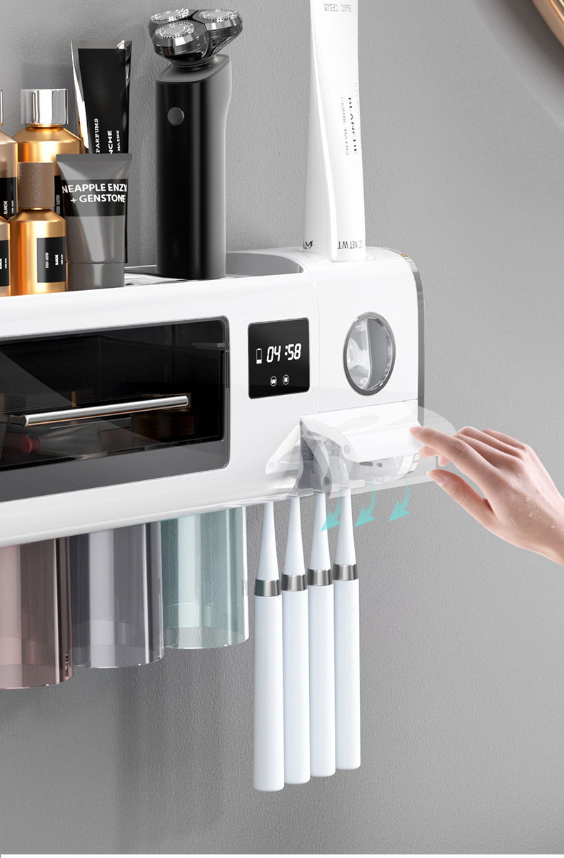 Intelligent Disinfection Toothbrush Holder Toothpaste Toothbrush Rack UV Sterilization Air-Dry Mildew-Proof Punch-Free Toothpaste Dispenser